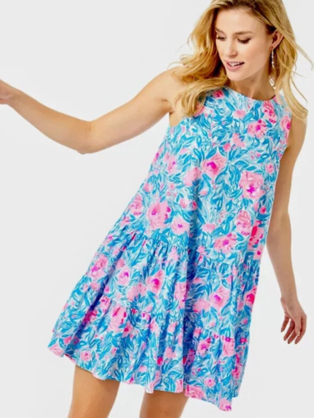 NWT ($178)Lilly Pulitzer (Size XL) Trina Dress Floral Bondi Blue My Little Peony
